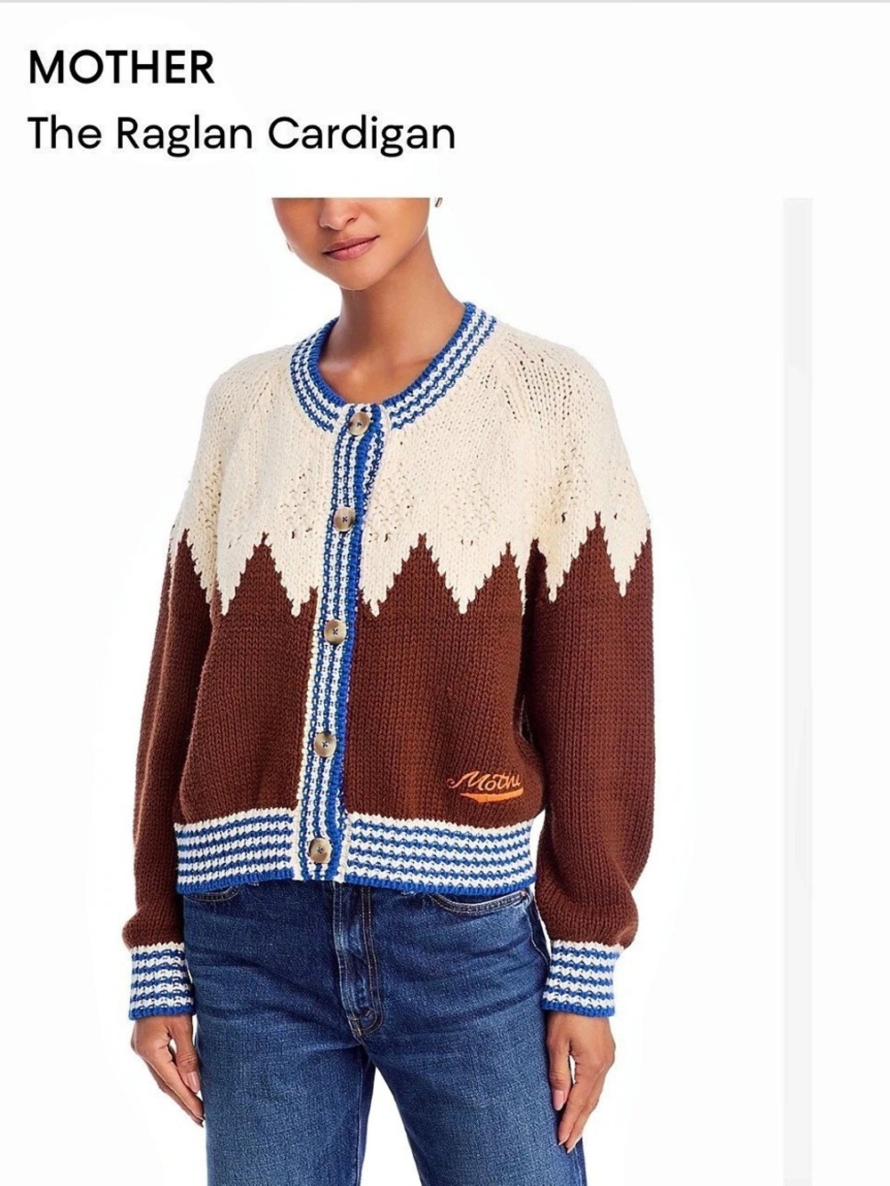 MOTHER The Raglan Cardigan (Head For The Hills) ) Brown & Cream Medium